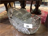 CRYSTAL BOWL, OWL & BUTTER DISH