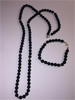 14KT GOLD CLASP & SPACERS w BLACK ONYX BEAD NECKLA