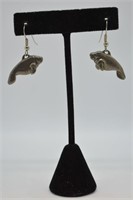 1994 Artisan Signed Pewter Manatee Earrings