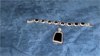 Onyx and Sterling Bracelet and Pendant