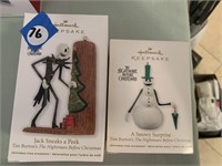 2 PC NIGHTMARE BEFORE CHRISTMAS HALLMARK ORNAMENTS