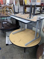 Lot of 3 Assorted Table/desks trapezoid, round