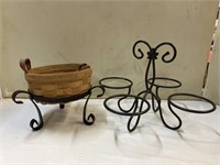 Longaberger basket & wrought iron stands