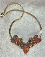 Gold Tone, Enamel Painted Fall Leaf Necklace
