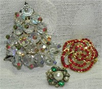 (3) Brooches/Pins:  Austrian Crystal Tree, Red
