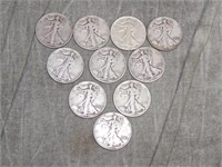 10 Walking LIberty SILVER Quarters