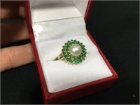 Unique Emerald and Pearl Ring