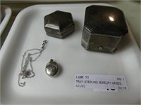 TRAY: STERLING JEWELRY CASES, CHAIN & PENDANT