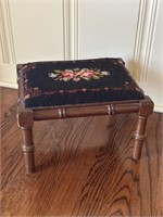 Bamboo Footstool with Needlepoint Top