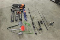 (2) Buckets of Assorted Ice Fishing Poles and Tip