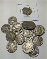 Lot of (19) 1938 Buffalo nickels, various grades