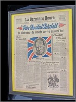 FRAMED 1945 FRENCH NEWSPAPER - CHURCHILL