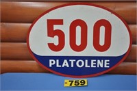 Vintage 500 Platolene oval tin sign, SEE NOTE