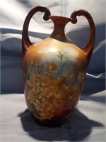 Hand painted Czechoslovakian double handled vase