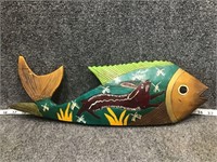 Painted and Carved Wood Fish Decor