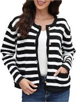 LILLUSORY Women's Cardigan Sweater Black/White -