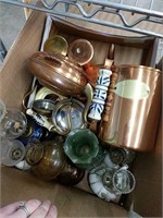 Box Of Copper Dishes And Oil Lamps