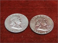 (2)Franklin Silver Half dollar US Coins.