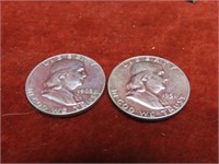 (2)Franklin Silver Half dollar US Coins.