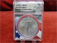 2024 ANACS MS 70 Graded fine Silver Eagle 1 oz. US