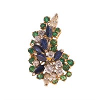 A Lady's 18K Sapphire, Emerald & Diamond Ring