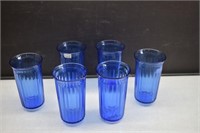 6 Hazel Atlas Aurora Cobalt Blue Flat Tumblers