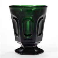 PRESSED ARCHED PANEL FOOTED TUMBLER, deep emerald