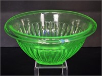 URANIUM GLASS MIXING BOWL MARKED - 7.5" X 4" DEEP