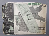 2 Sided Authentic 1944 Newsmap Poster The Rhine