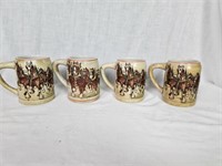 4 Budweiser Clydesdale Beer Stein Mugs