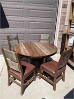 6 PIECE RUSTIC INDUSTRIAL BARREL TABLE W CHAIRS