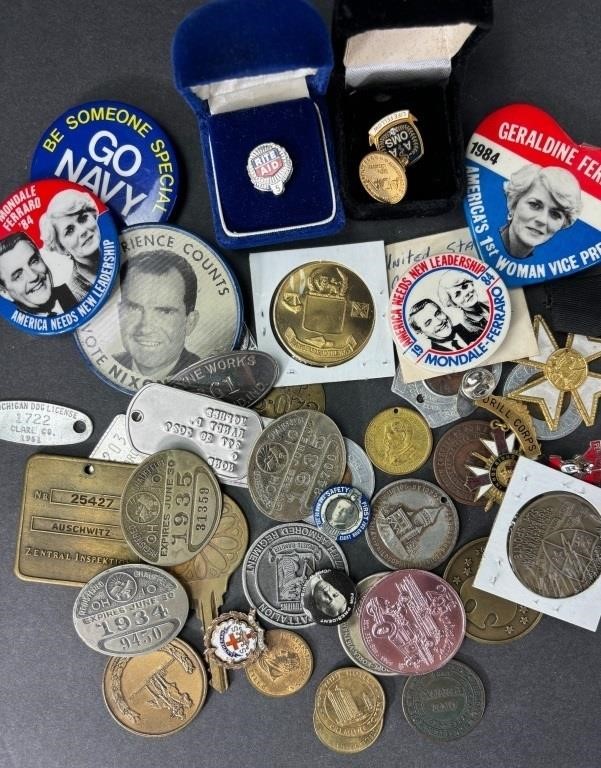 Various Tokens, Medals, Badges, Political Buttons