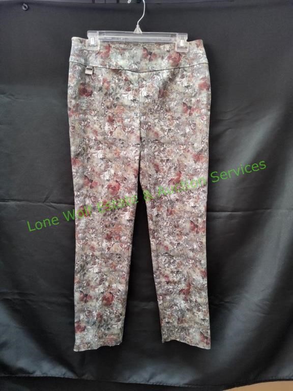 Women's Lisette Grey/Floral Stretch Pants, Sz 10