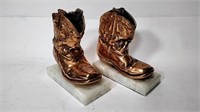 2 Decorative Metal Cowboy Boots on Stone Base