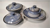 Vtg Glazed Art Pottery Bowl, Jar & Lidded Dishes