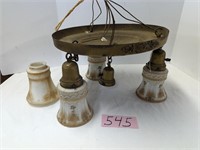 Antique Brass Light Fixture & Shades