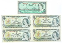 Lot 5 - Bank of Canada $1 - 4 x 1973, 1 x 1954.1