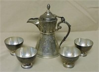 Egyptian Etched Silver Coffee Set.