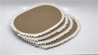 4 New Placemats Oval W/ White Ball Fringe