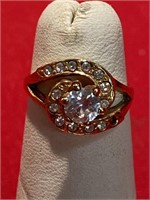 CZ ring with white stones. Large stone in the