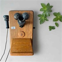 ANTIQUE OAK CASED WALL PHONE CIRCA 1920s