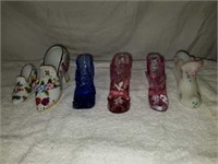 Lot of 6 Decorative Shoes - Fenton Handpainted