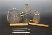 Lot of Scientific Items, Thermometers, Bottles etc