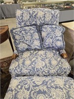 Upholstered living room chair with ottoman by