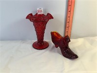 Ruby Red Fenton Shoe & Vase