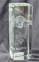 Laser Engraved Saints Football Crystal Paperweight