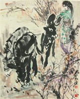 Huang Zhou 1925-1997 Chinese Watercolour on Scroll