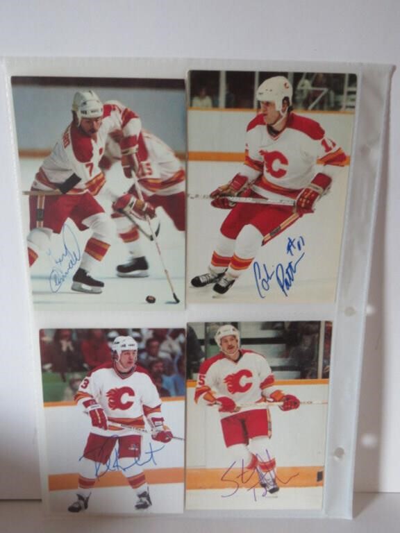 LOT 4 AUTOGRAPHED CALGARY FLAMES POST CARDS