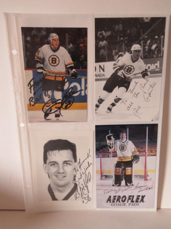 LOT 4 AUTOGRAPHED BOSTON BRUINS POST CARDS