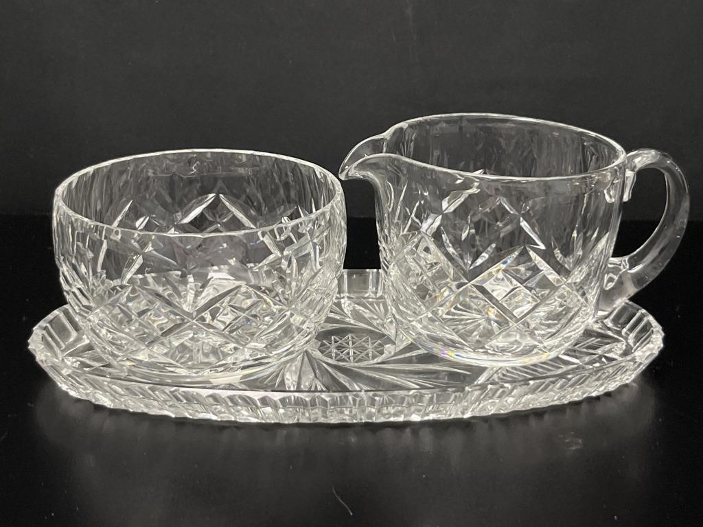 Crystal Creamer, Sugar & Tray Set